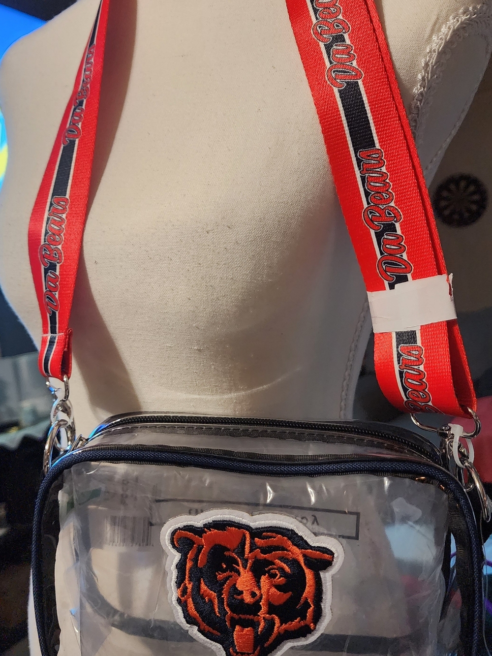 NFL Clear Crossbody Phone Case with Red Strap and Bear Patch NWT